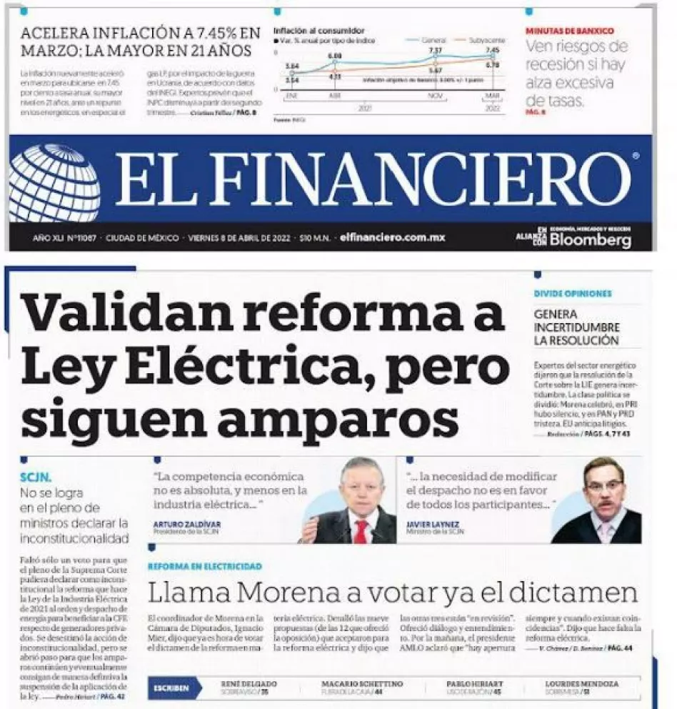 Portadas de los principales diarios nacionales
