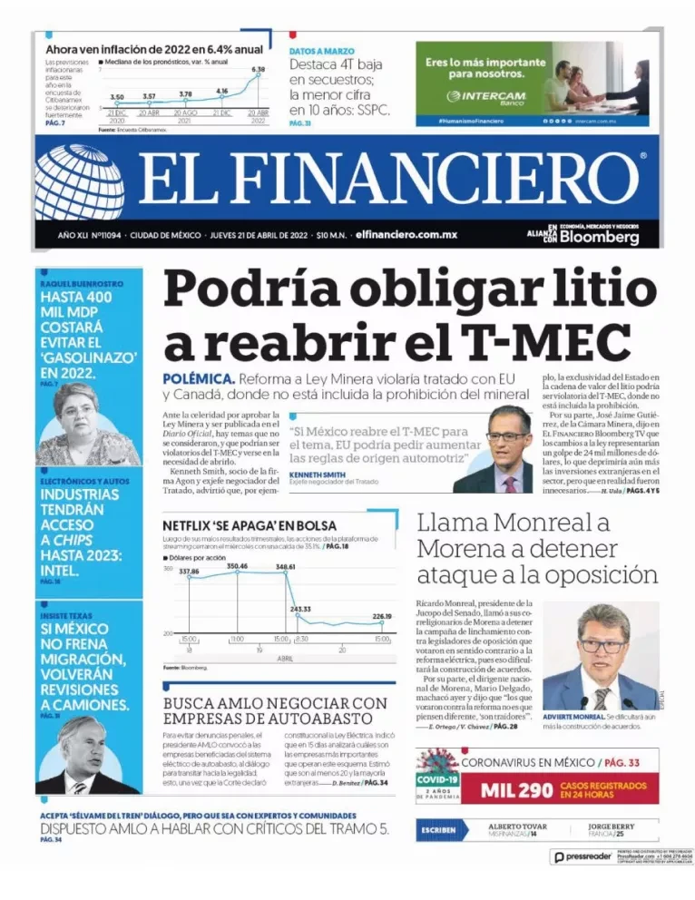 Portadas de los principales diarios nacionales