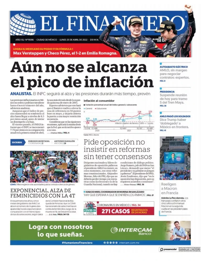 Portadas de los principales diarios nacionales de México