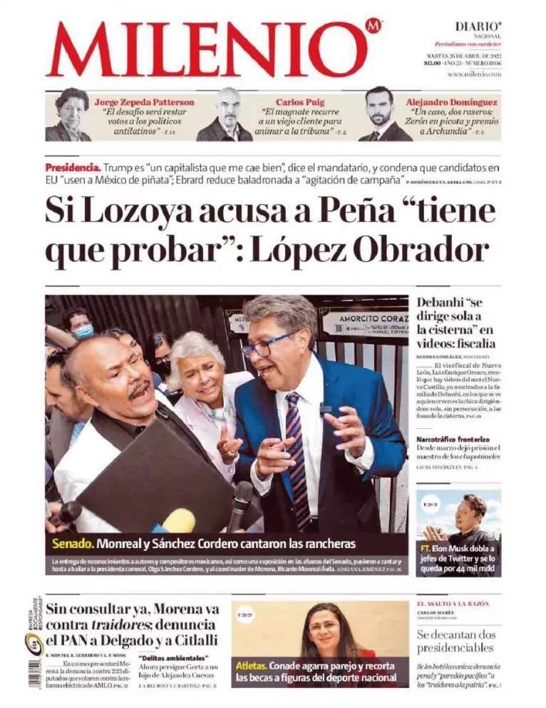 Portada de los principales diarios nacionales en México