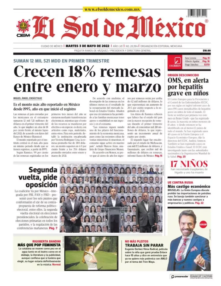 Portadas de los principales diarios nacionales de México