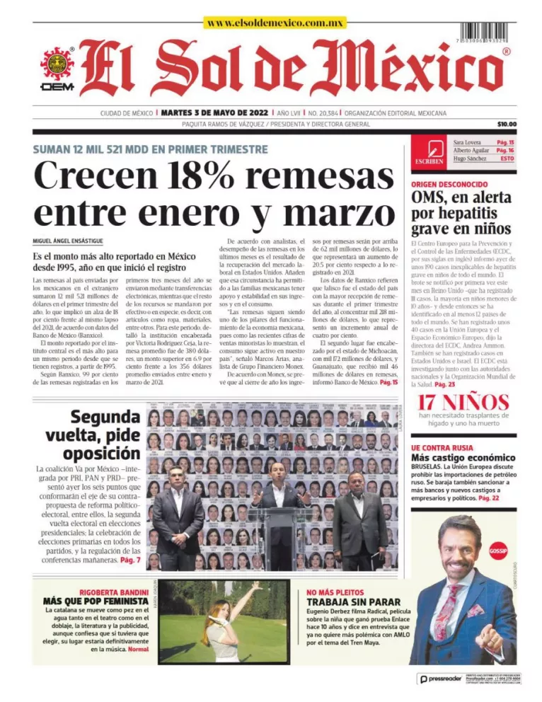 Portadas de los principales diarios nacionales de México
