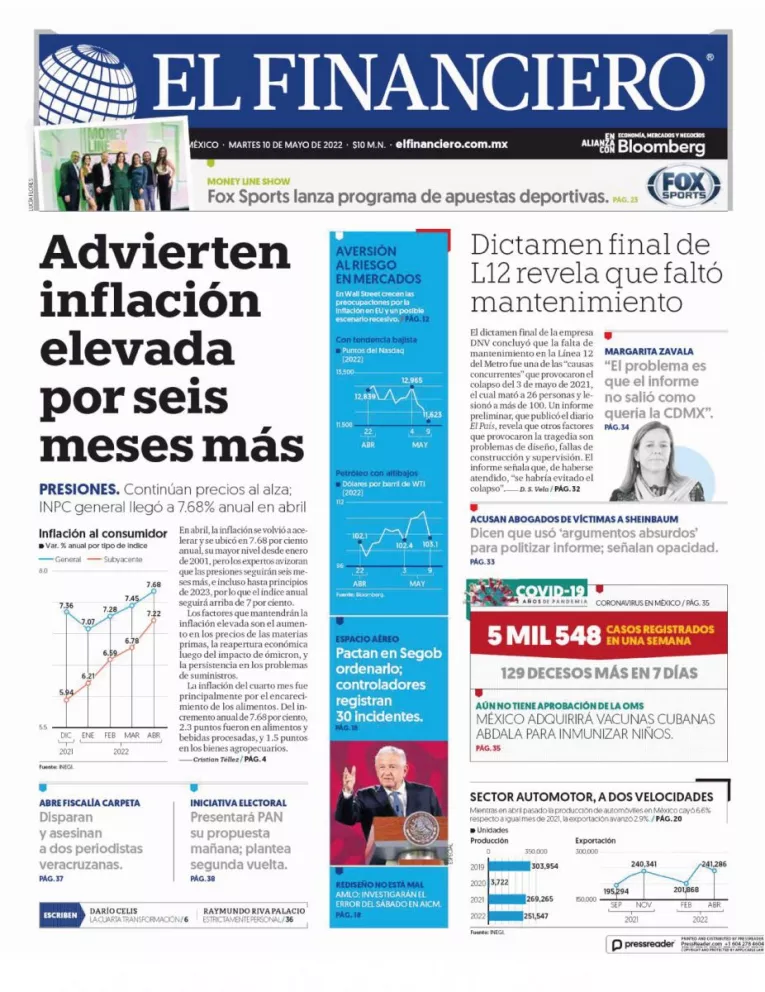 Portadas de los principales diarios nacionales en México