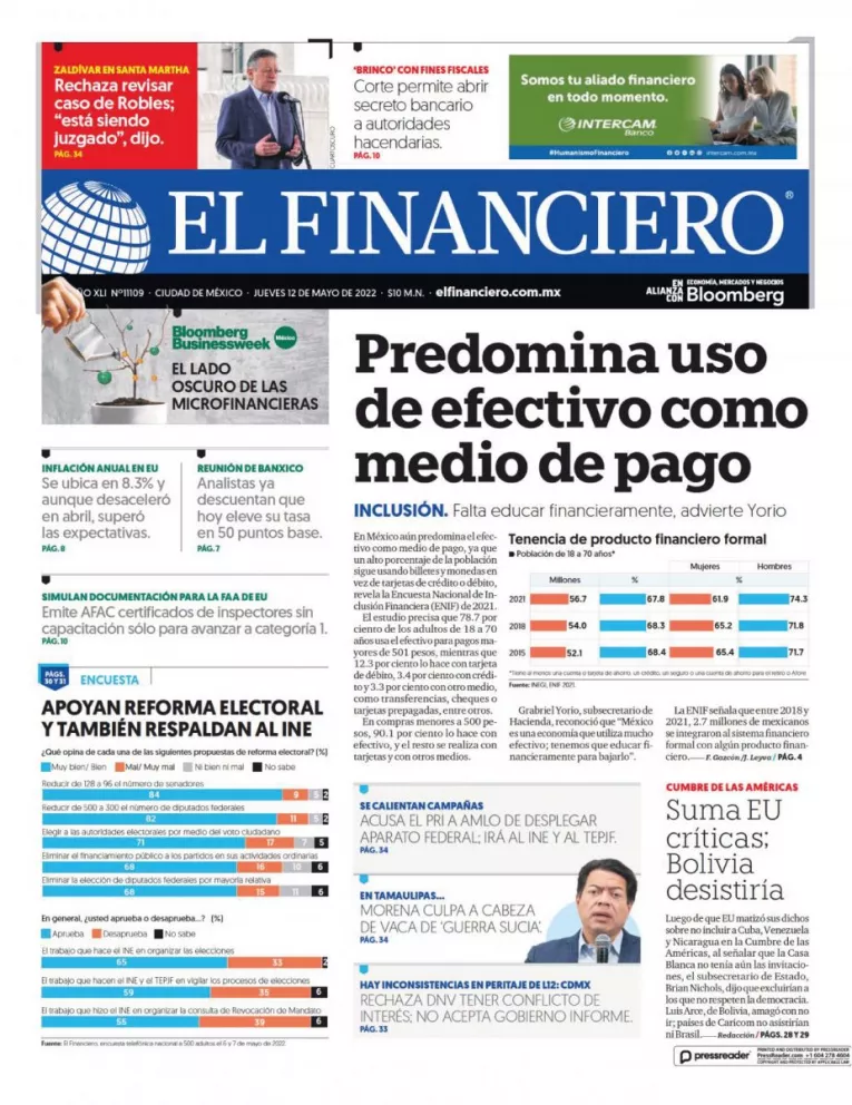Portadas de los principales diarios nacionales de México