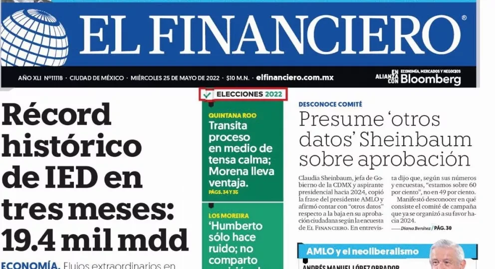Portadas de los principales periódicos nacionales de México.