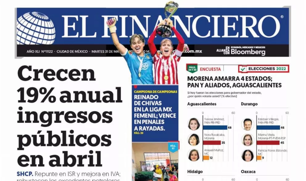 Portadas de los principales diarios nacionales de México