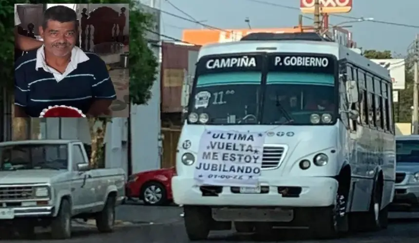 Don Santos un chófer de camión urbano de Culiacán da su última vuelta de una manera especial.