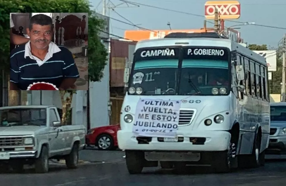 Don Santos un chófer de camión urbano de Culiacán da su última vuelta de una manera especial.
