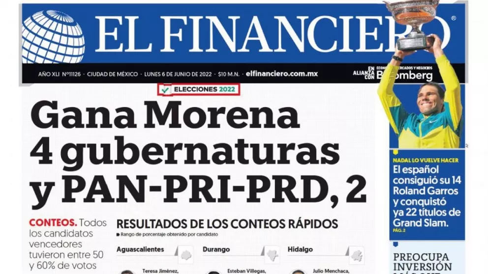 Portada de los principales diarios nacionales de México