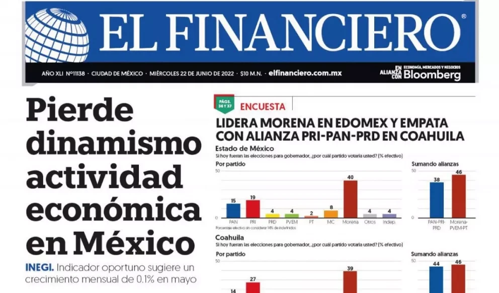 Portadas de los principales diarios nacionales de México