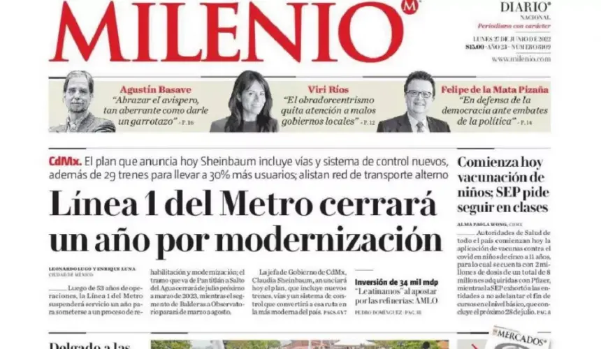 Portadas de los principales diarios nacionales de México