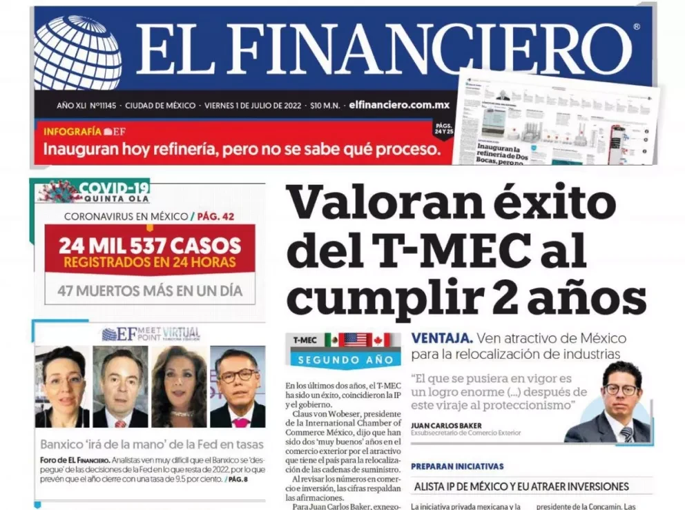 Portadas de los principales diarios nacionales de México