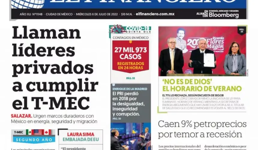 Portadas de los principales diarios nacionales de México