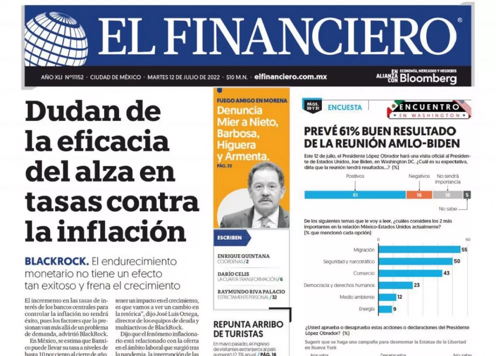 Portadas de los principales diarios nacionales de México