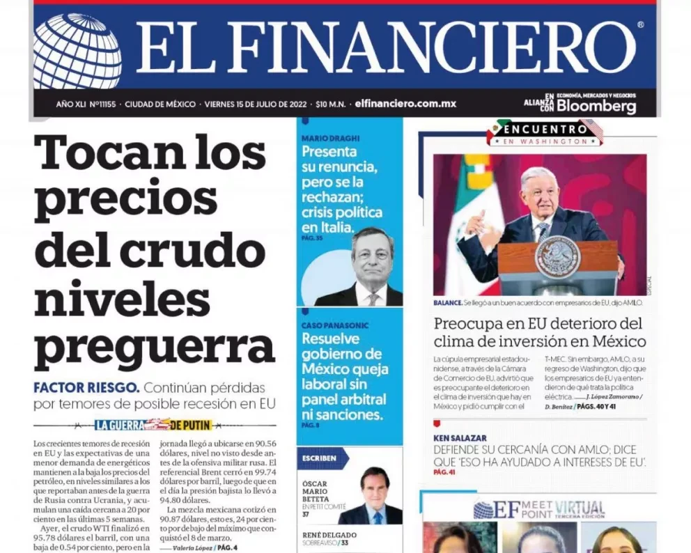 Portadas de los principales diarios nacionales de México