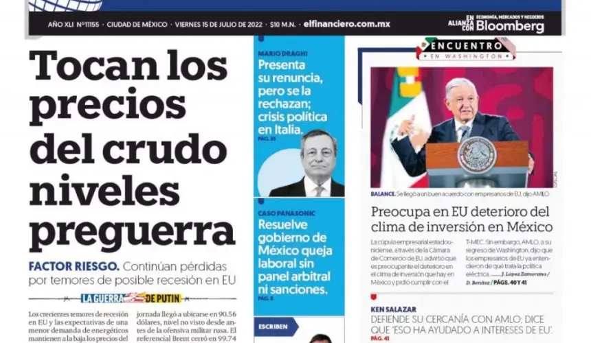 Portadas de los principales diarios nacionales de México