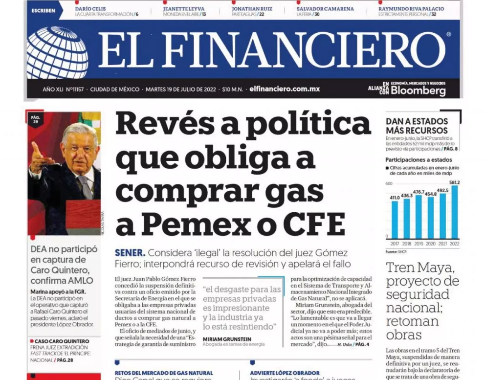 Portadas de los principales diarios nacionales de México