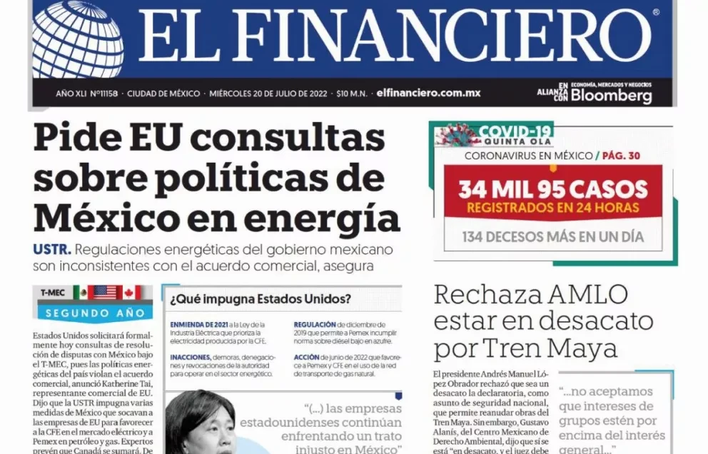 Portadas de los principales diarios nacionales de México