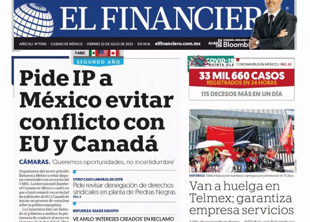 Portadas de los principales diarios nacionales de México
