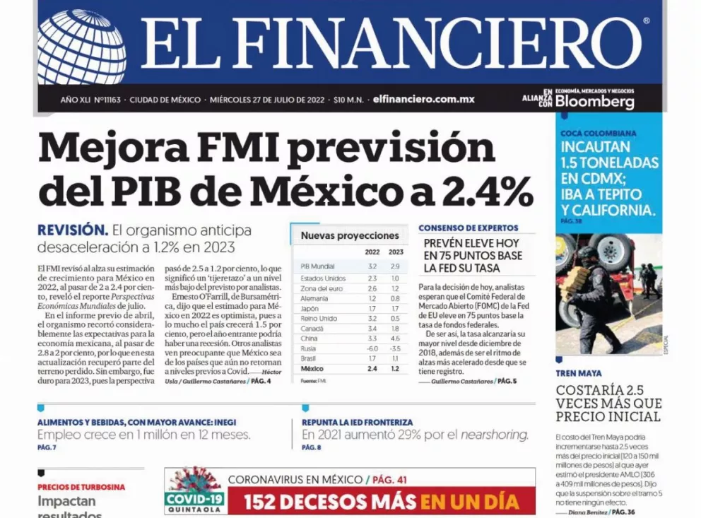 Portadas de los principales diarios nacionales de México