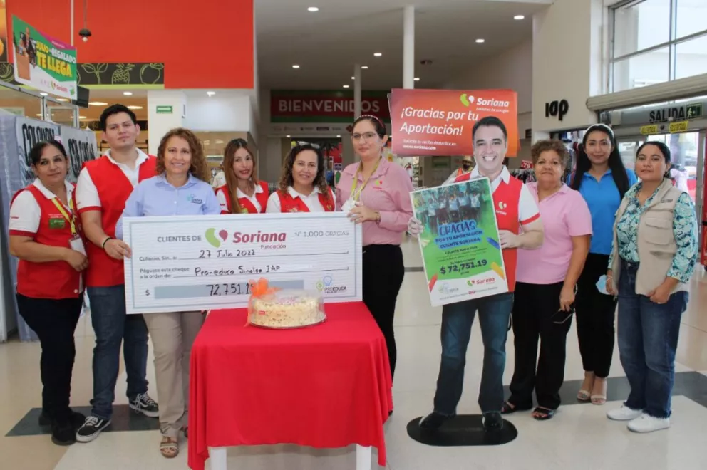 Fundación Soriana entrega 72 mil pesos en apoyo a Proeduca Sinaloa.
