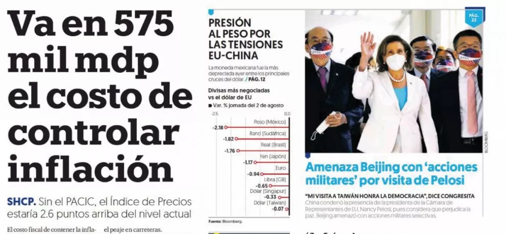 Portadas de los principales diarios mexicanos de este 3 de agosto del 2022.