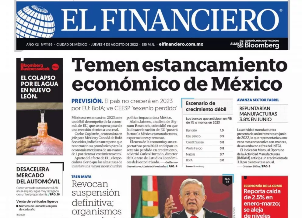 Portadas de los principales diarios nacionales de México
