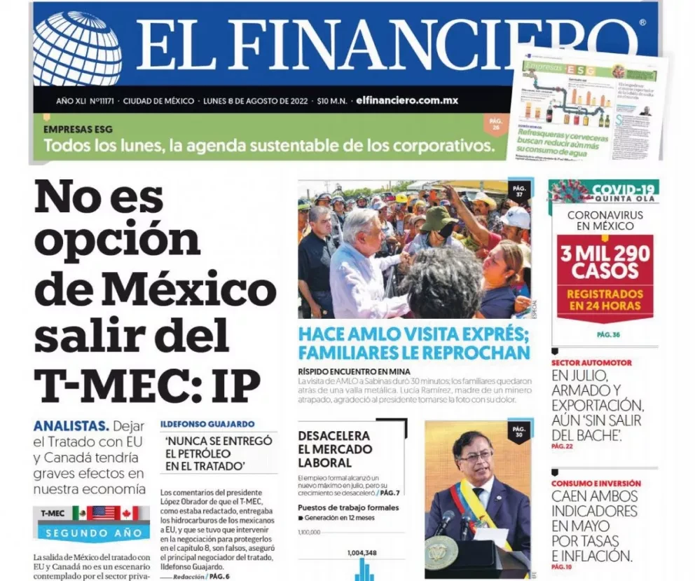 Portadas de los principales diarios nacionales de México