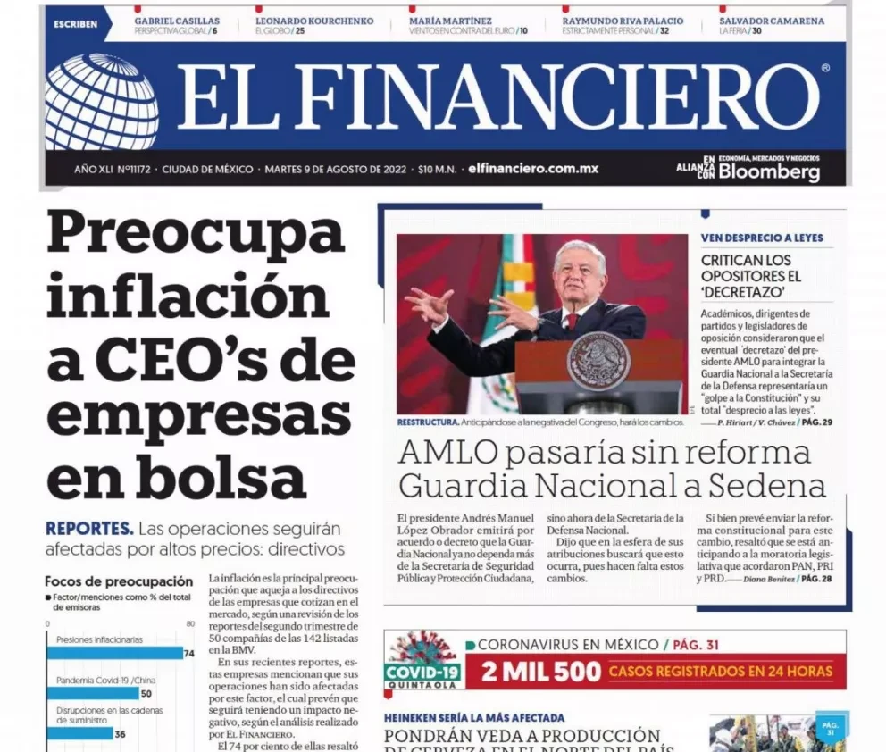 Portadas de los principales diarios nacionales de México