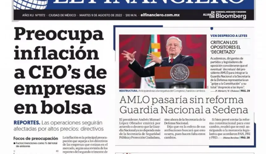 Portadas de los principales diarios nacionales de México