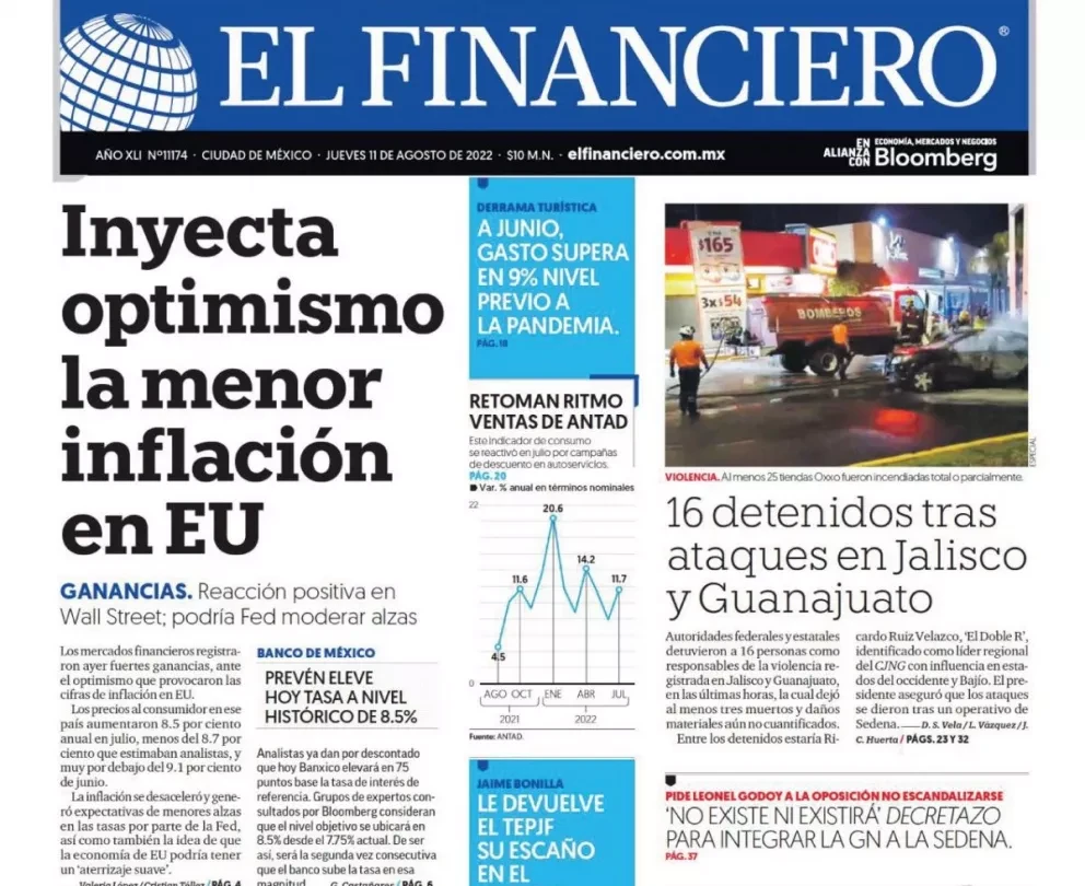 Portadas de los principales diarios nacionales de México