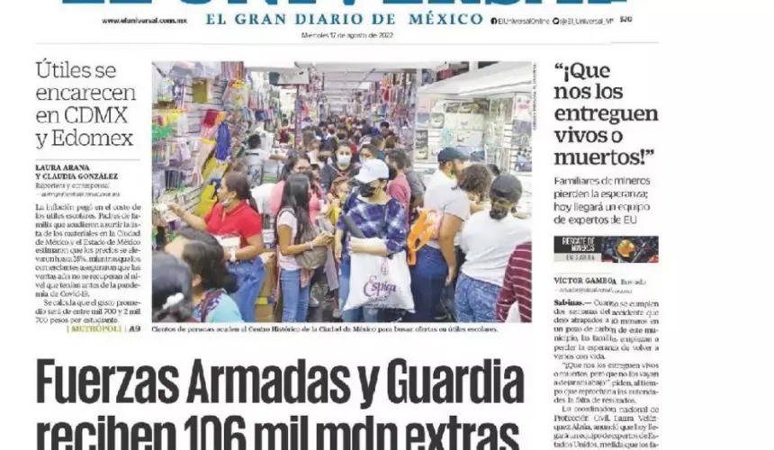 Portadas de los principales diarios nacionales de México