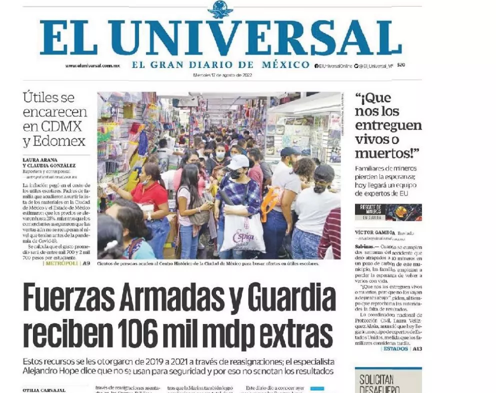 Portadas de los principales diarios nacionales de México