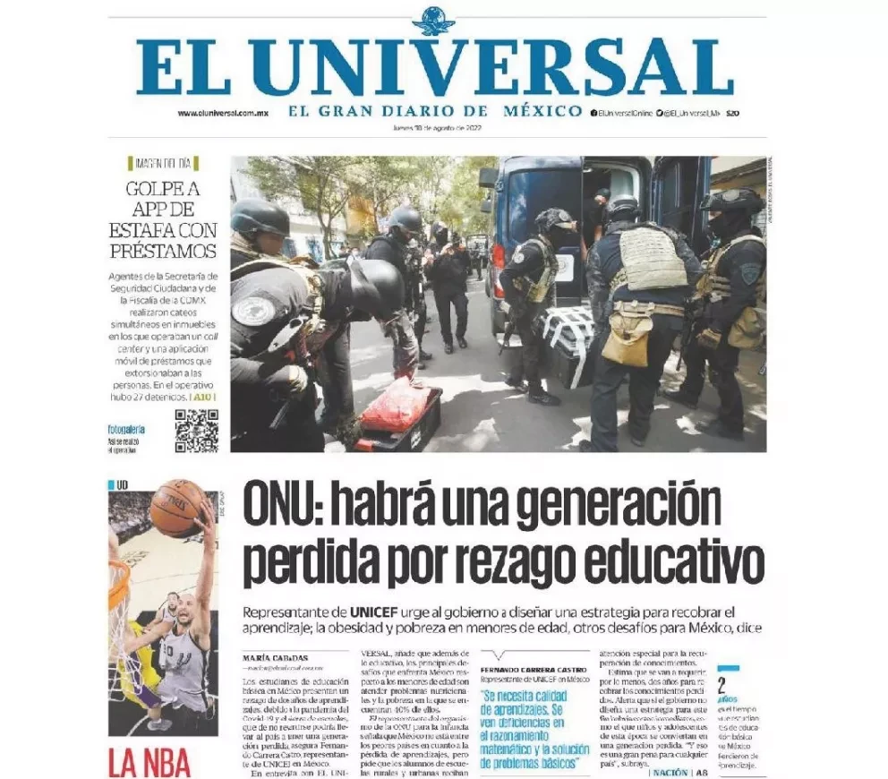 Portadas de los principales diarios nacionales de México