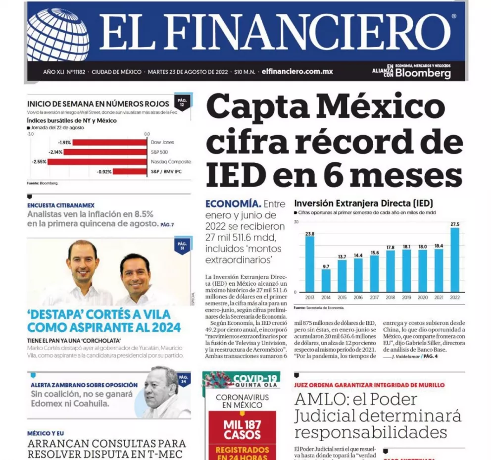 Portadas de los principales diarios nacionales de México