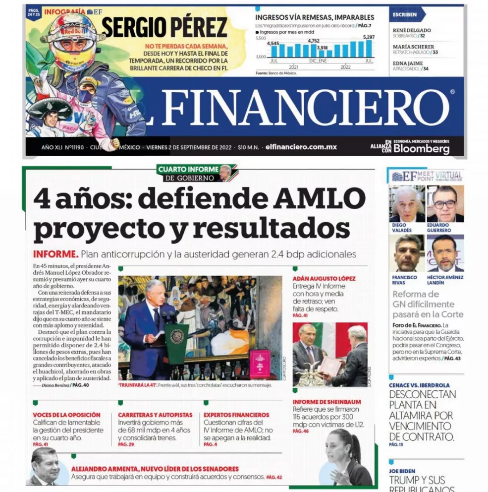 Portadas de los principales diarios nacionales de México