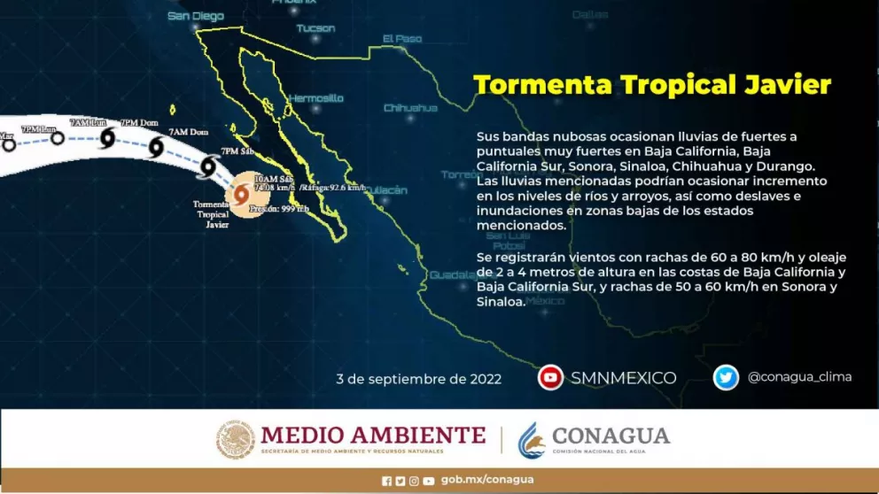 Tormenta tropical Javier, conoce su trayectoria