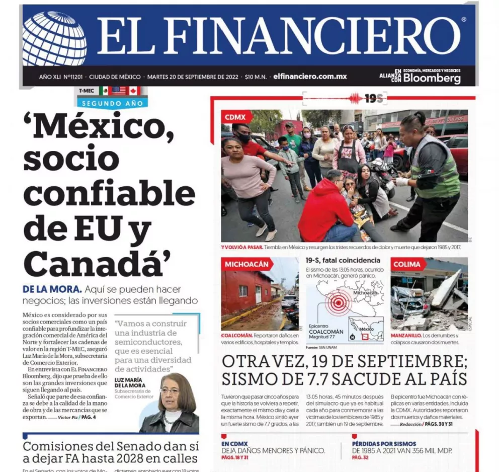 Portadas de los principales diarios nacionales de México
