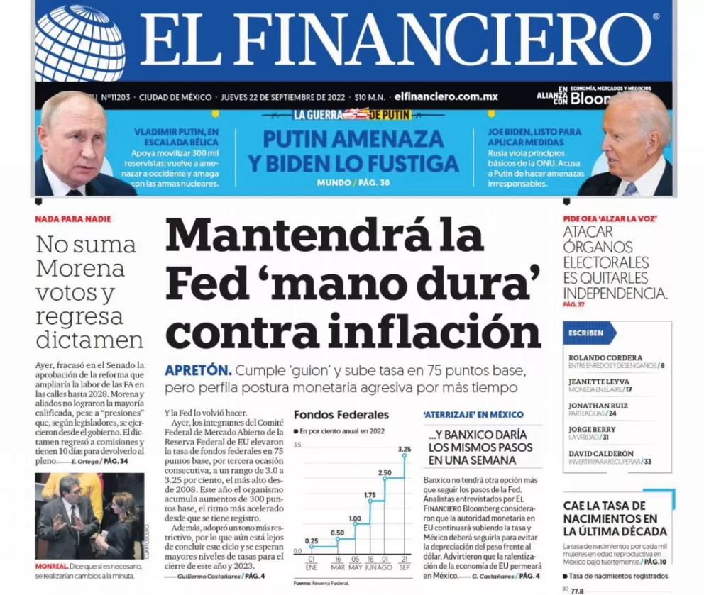Portadas de los principales diarios nacionales de México