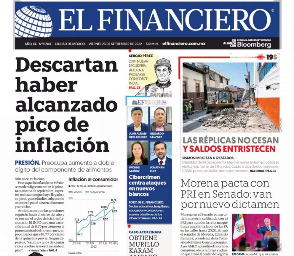 Portadas de los principales diarios nacionales de México