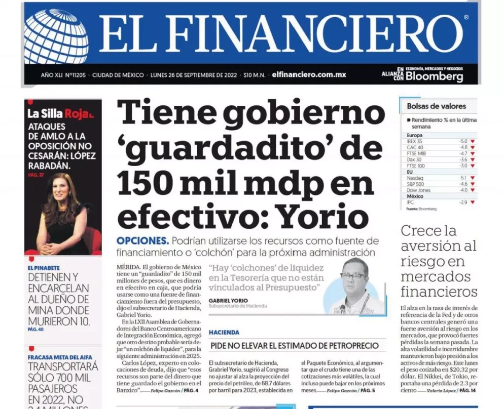 Portadas de los principales diarios nacionales de México