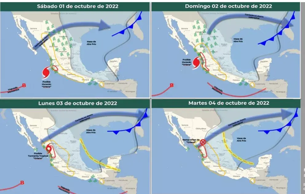 Orlene ya es huracán categoría 1 y avanza hacia Sinaloa, con ráfagas de 135 km/hr.