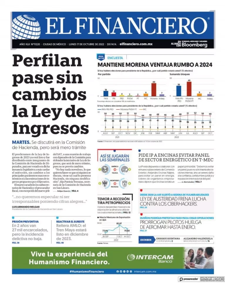 Portadas de los principales diarios nacionales de México