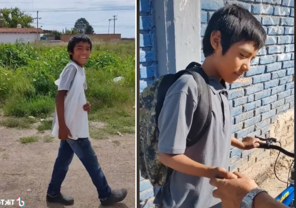 VIDEO: Niño camina media hora con una bolsa de plástico para ir a la escuela, Tiktoker le cambia la vida