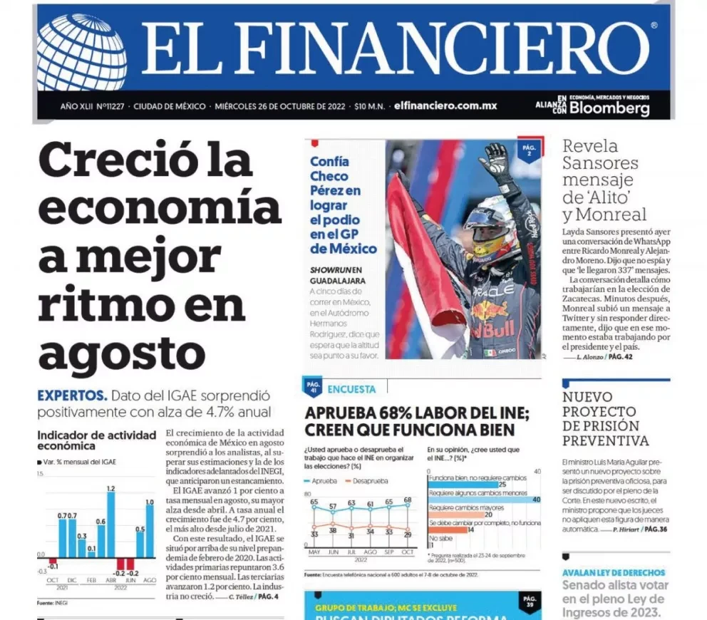 Portadas de los principales diarios nacionales de México