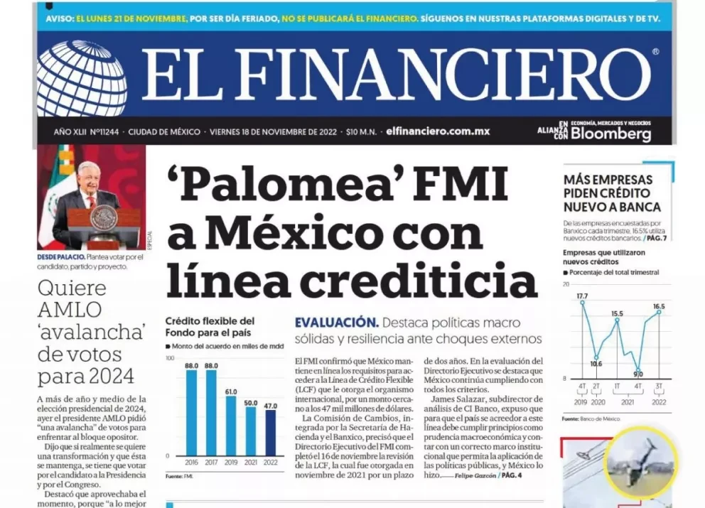 Portadas de los principales diarios nacionales de México