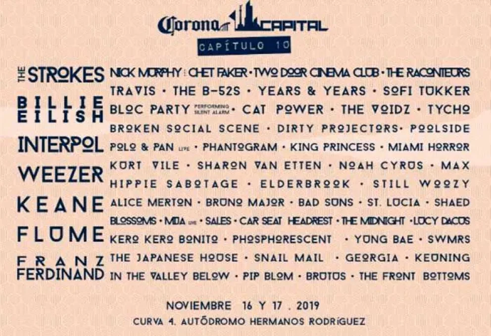 Este es el cartel completo del Corona Capital 2019