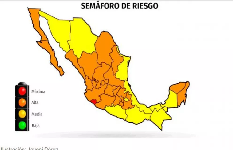 Quedan 10 estados en Amarillo y 21 en naranja, Colima en rojo