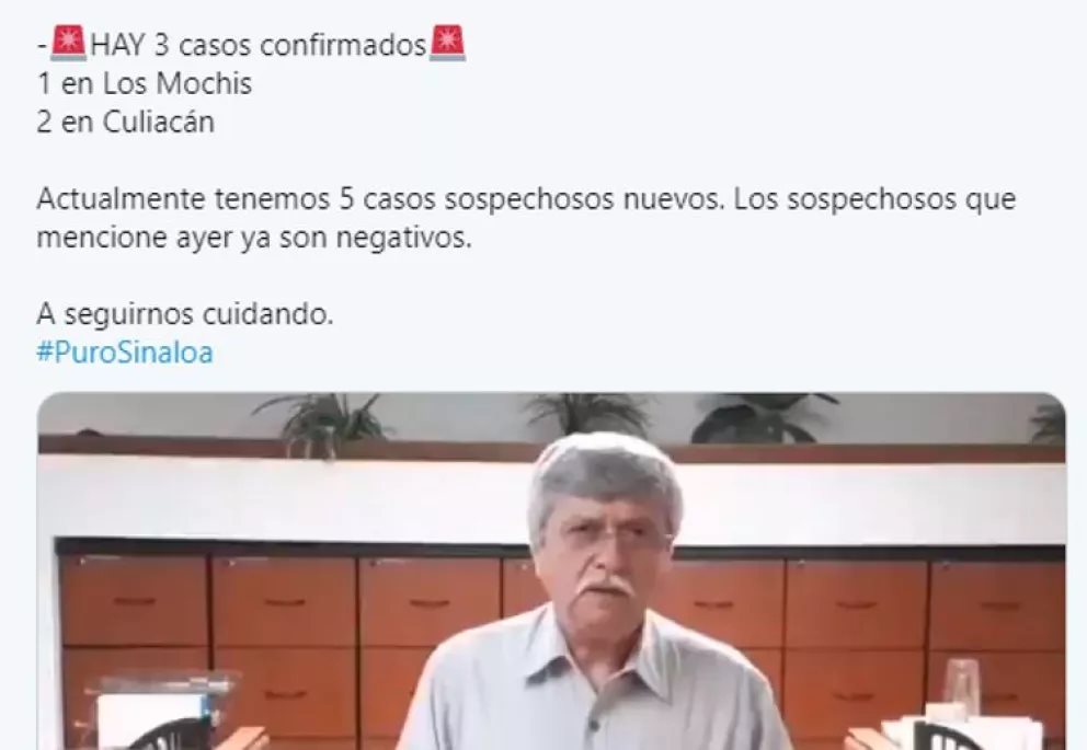 Se mantiene Sinaloa en 3 casos por coronavirus y 5 sospechosos