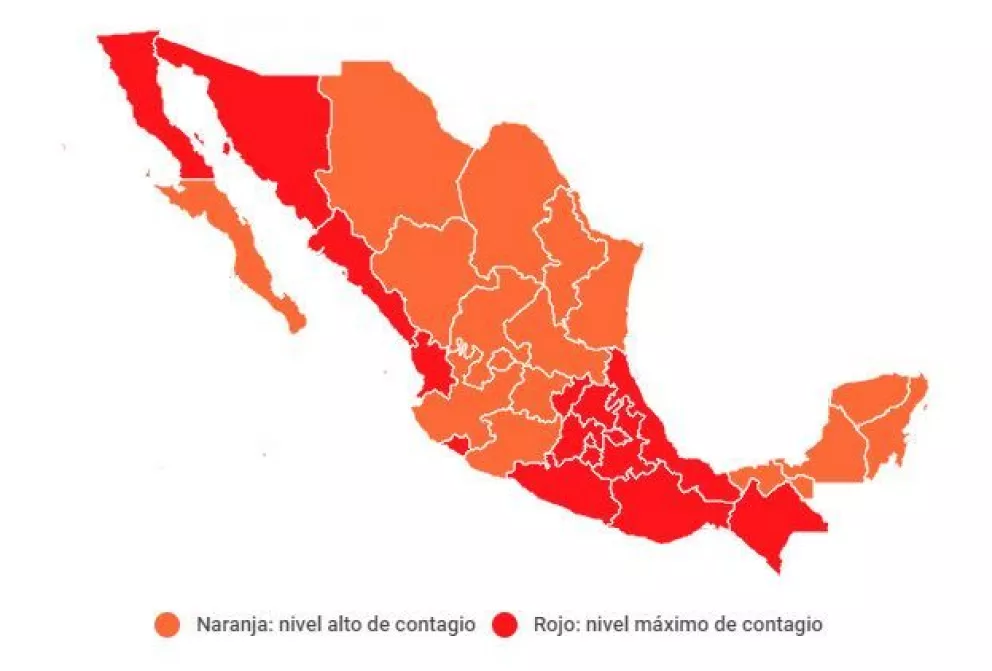 Estados naranja del semáforo Covid-19 en México